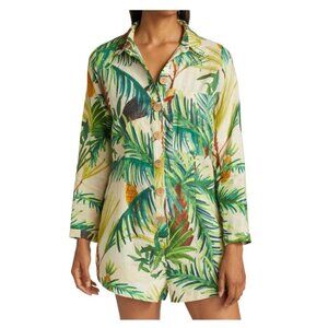Farm Rio 100% Linen Paradise Toucan-Print Romper, Size M